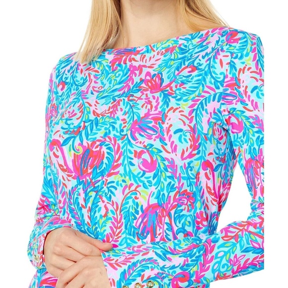 New Lilly Pulitzer Aleah cotton jersey Top in Surf Blue Flam Size Medium - Picture 3 of 4